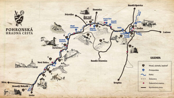 Pohronská hradná cesta mapa